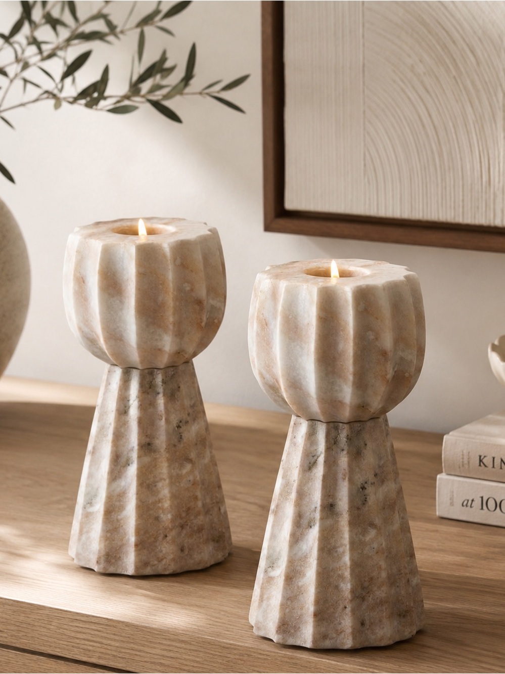 Set of 2 Tall Marble Taper Candle Holder - Threshold™ designed with Studio McGee